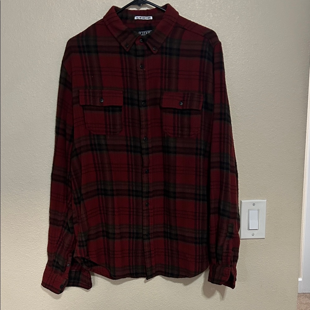 Men's Red and Black Plaid Button Down Shirt